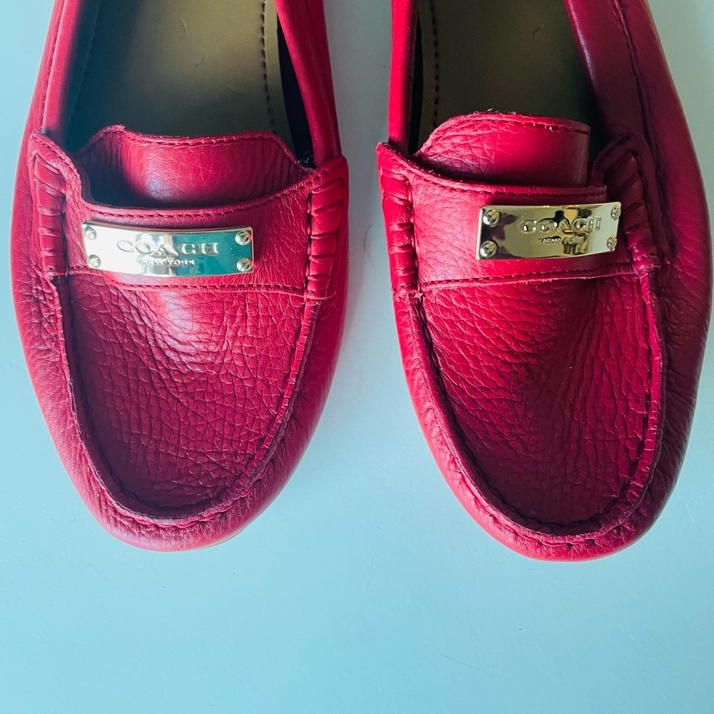 Coach Women's Bold Red Leather Loafers - Picture 4 of 7